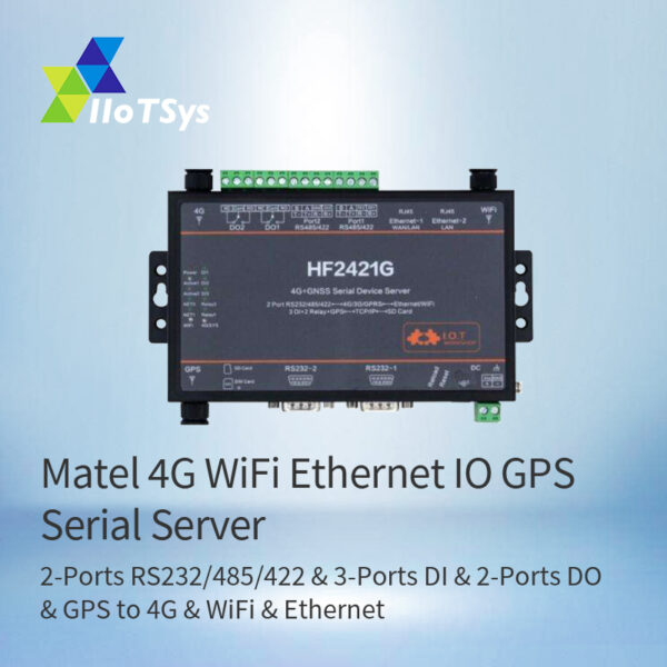 2 Ports RS485 RS232 RS422 DI DO GPS 4G LTE WiFi Ethernet Serial Server